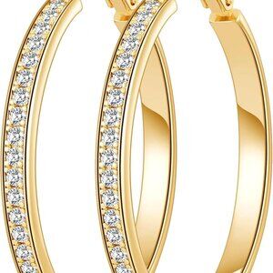 Gold Large Rhinestone Hoop Earrings 40mm for Women, Sterling Silver & Gold Plate